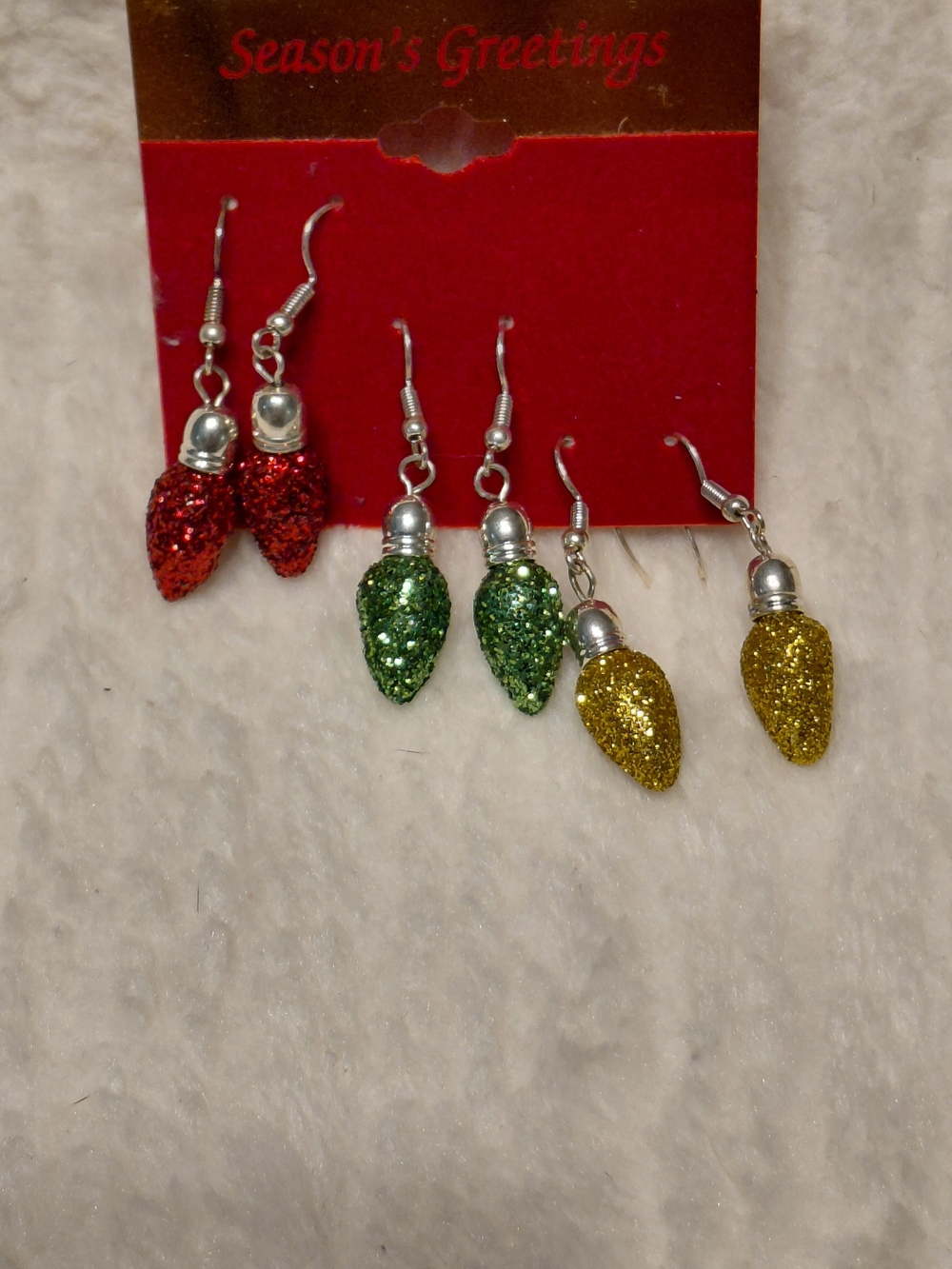 Glitter Holiday Light Earrings - Red, Green, Gold